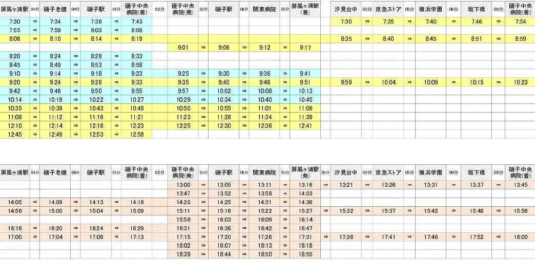 無料送迎バス時刻表